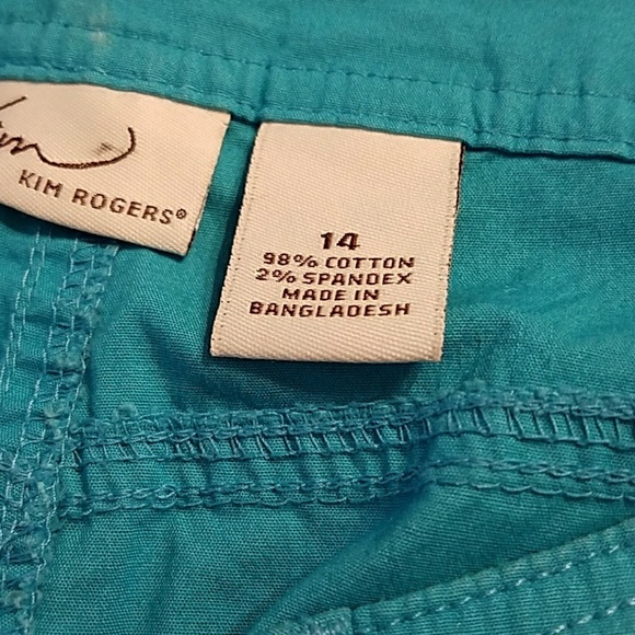 Kim Rogers Bermuda Shorts Size 14 Aqua Bronze Button Detail - Picture 5 of 13